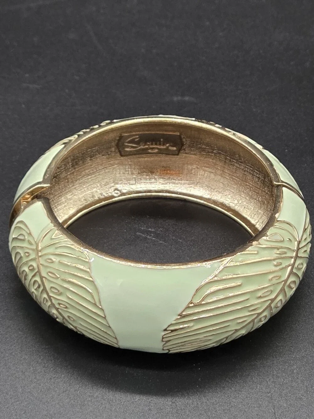 Sequin Mint Green Enamel Butterfly Bangle Bracelet